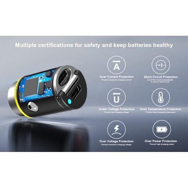 Carregador rápido de carro USB C de 45W Portas USB-C duplas Mini-Ligador de cigarro Carregador USB