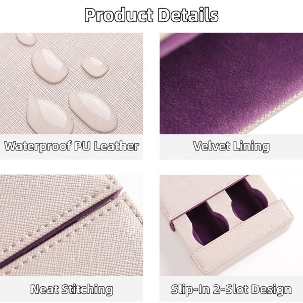 Luxury High End Slip In 2 Slot Organizer Case Practical Portable Watch Box PU Leather