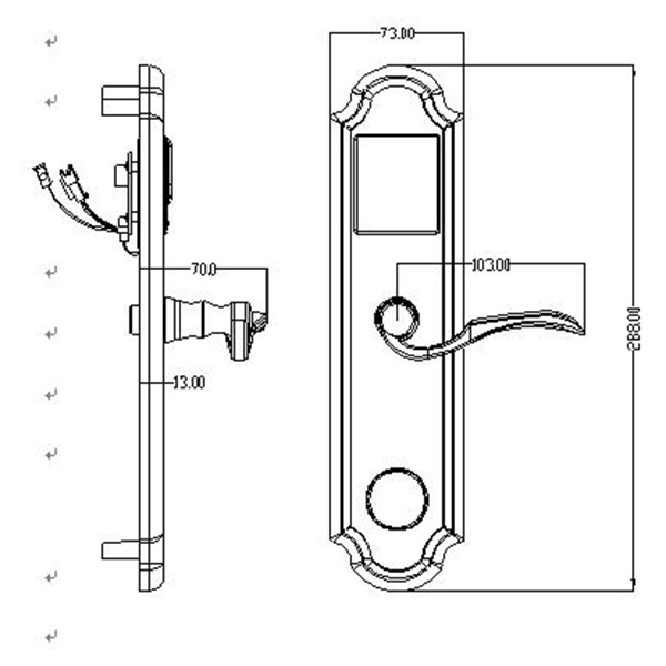 Card / Key Open Electronics Door Lock For Hotel 70mm Backset ISO9001 Certification
