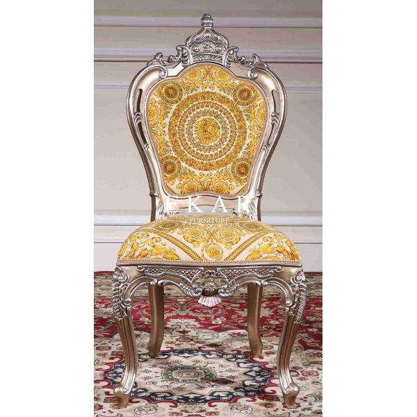 High Back Solid Wood Carved Luxury Velvet Dining Chair With Wooden Armrest