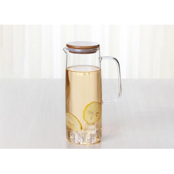 High Borosilicate Heat Resistant Glass Jug Straight Body Pot Cold Water Cup With Bamboo Cover