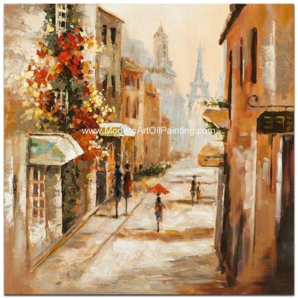 Impressão Art Oil Painting moderno, arte da parede da pintura a óleo da rua de Paris na lona