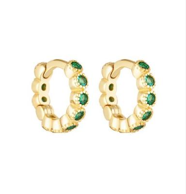 18K Gold Plated Baby Emerald CZ Huggie Earrings For Girls Everyday Jewelry