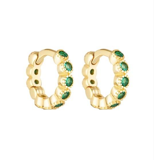 18K Gold Plated Baby Emerald CZ Huggie Earrings For Girls Everyday Jewelry