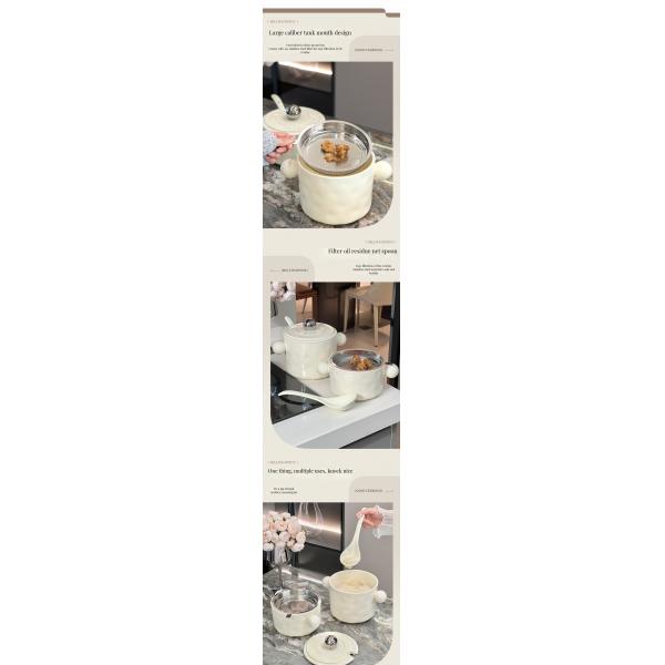 Stainless Steel Lid and Printed Features White Ceramic Noodle Bowl for Kitchen Storage