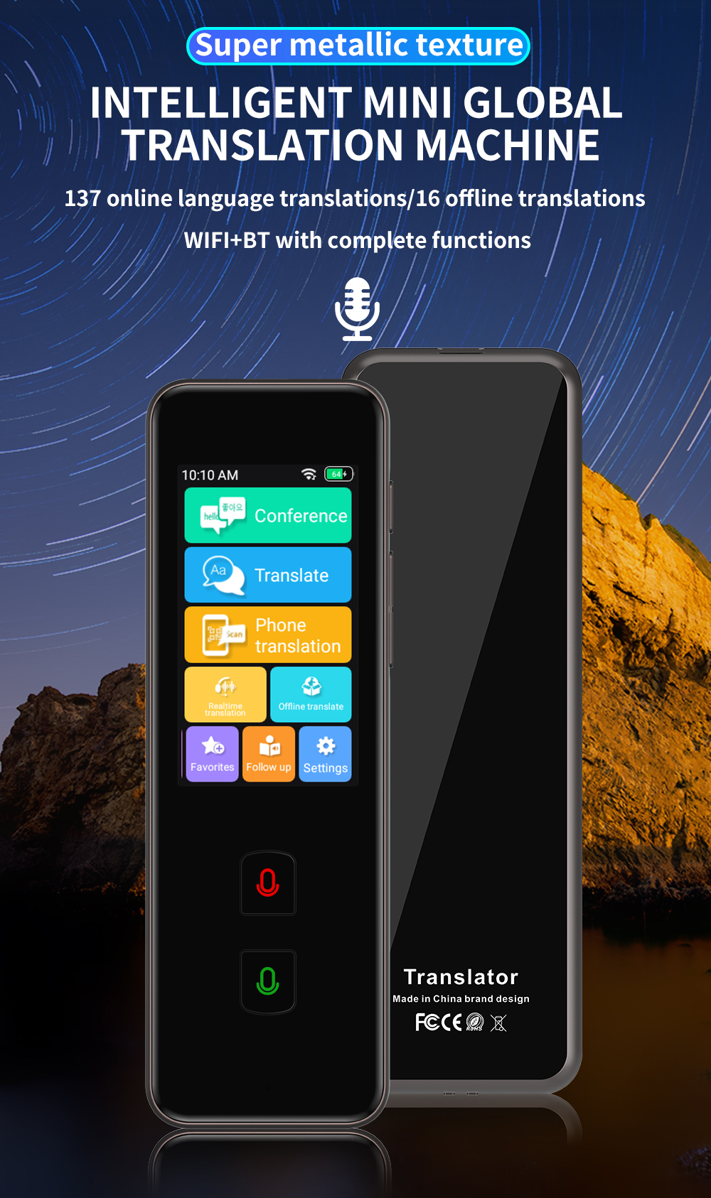 Multi Language Real Time Handheld Translation Device Online / Offline Voice Translator