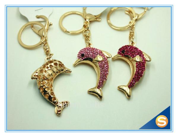 Novelty  Dolphin Shape Crystal Lovely Metal Key Chains Women Bag Accessories
