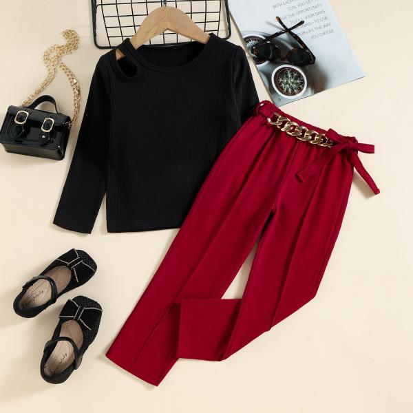 Children'S Outfit Sets Girls Solid Color Trousers Two Piece Worsted