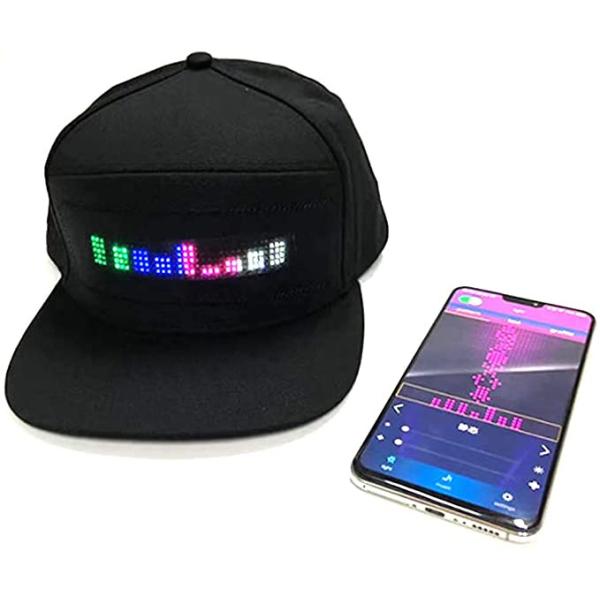 Animated Sign Bluetooth LED Hat Programmable Message Black Cap