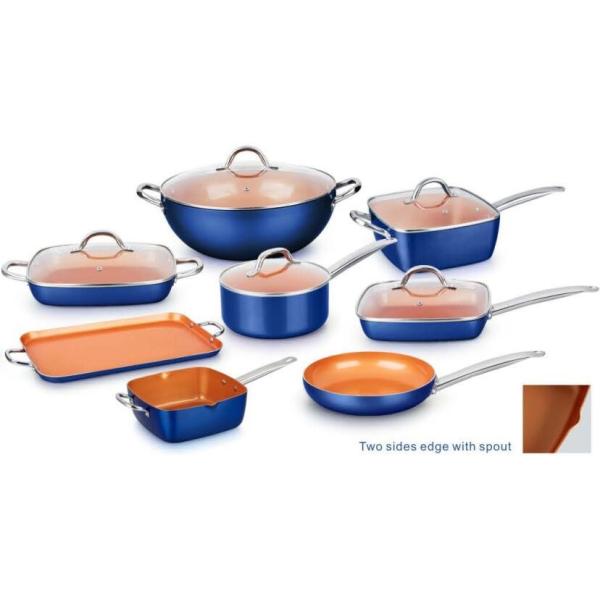 Eco-freindly Aluminum 7pcs Forged-die casting copper ceramic coating cookware set with firm stainless steel