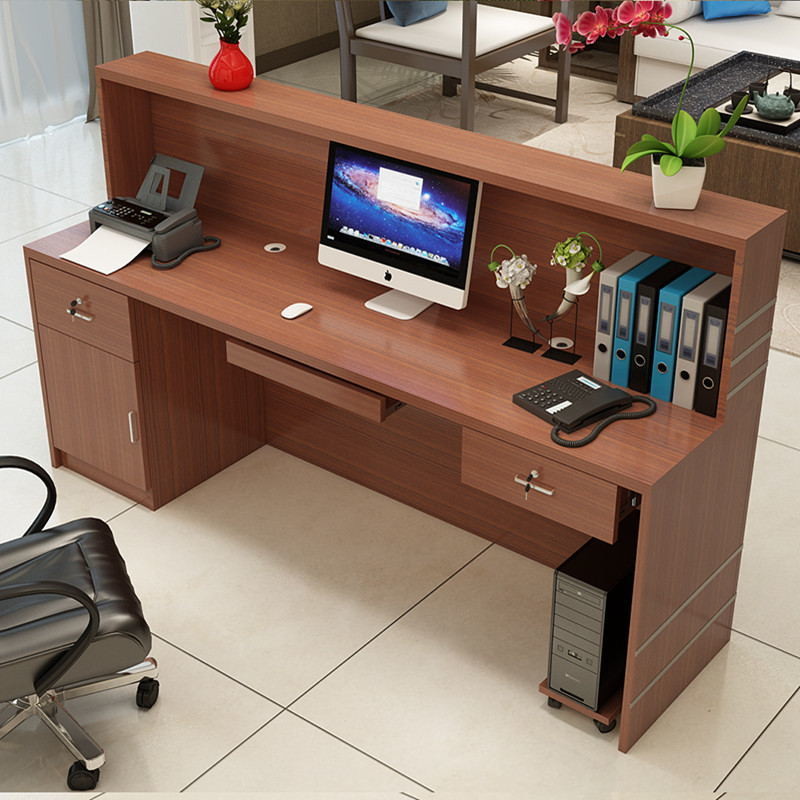 Metal Reception Desk for Simple Front Wooden Cashier Hotel Right-Angled Counter Table