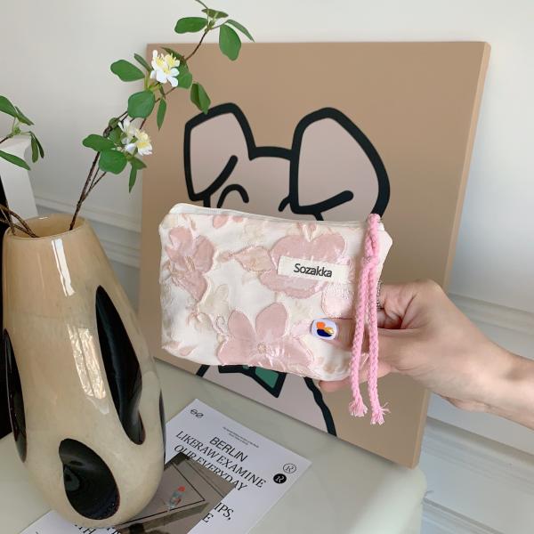 Travel Makeup Cosmetic Bag Case Custom Cotton Canvas Pouch Toiletry Floral Makeup Bag