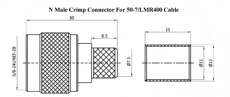 6GHz RF Crimp Connector N Male Coax Connector with Gold-plated Brass and PTFE Insulator for LMR400 Cables