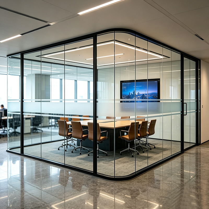 Soundproof Transparent Glass Office Partition Wall with Customized Size Modular Office Space Divider