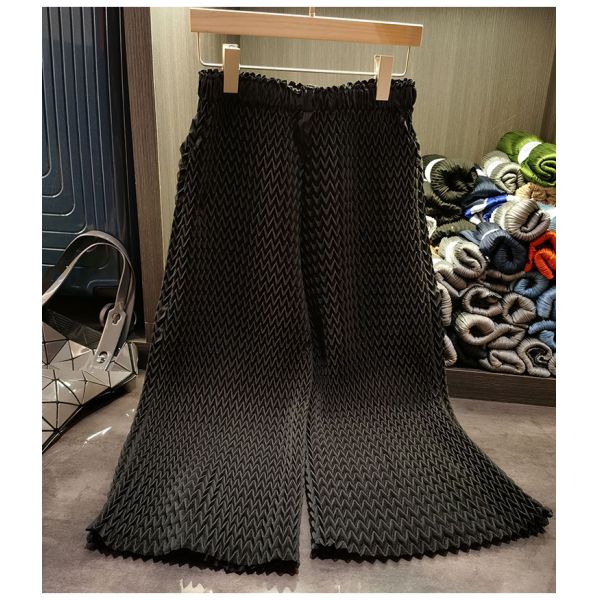 Western Commuting Waist Compression Pleated Top Wide Leg Pants Two-piece Set 2024 Autumn New Fashion Pleated Suit Women