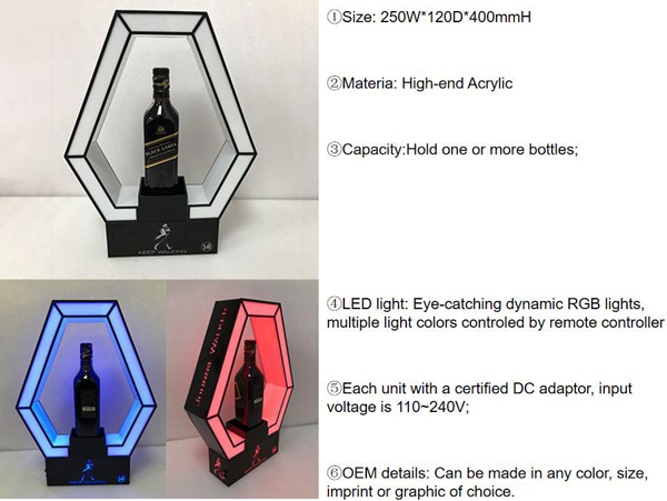 Attractive Illuminated Bottle Presenter VIP Night Club LED Champagne Bar Bottle Glorifier