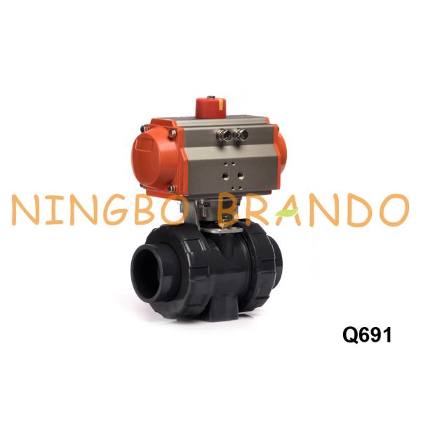 UPVCポリ塩化ビニールの空気の作動させた球弁の倍機能の2 DN50