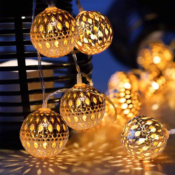 10/20/40/50leds Fairy Moroccan Hollow Metal Ball LED String Lights Battery Powered for Wedding Holiday Indoor Outdoor Decoration