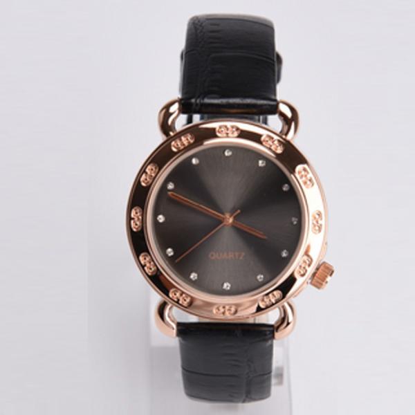 Fashion Ladies Quartz Movement Watch , Round Leather Strap Watches With Mineral Lense