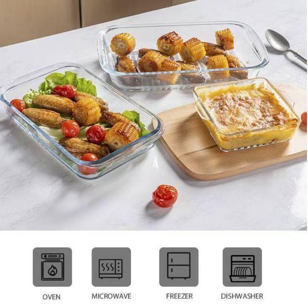 IKOO Elegant Design Glass Baking Dish with High Borosilicate Glass and 500ml 1000ml 1600ml Capacity for Oven Microwave Freezer