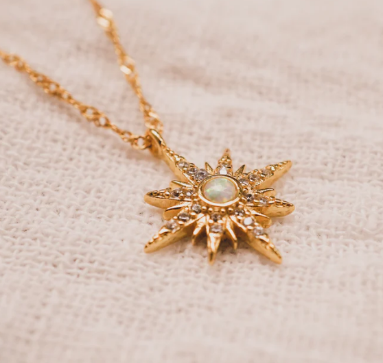 Опальный золотой подвесок Starburst Ожерелье 925 Starburst Ожерелье Серебро