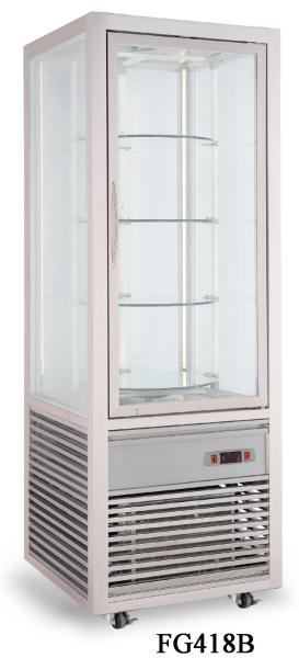 418L Fan Cooling Single Temperature Refrigerated Cake Display Cabinets All - Sides Glass Aluminium Frame