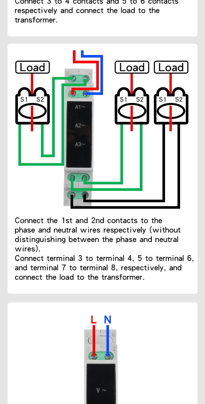 DIN Rail Mount Three Phase Mini Voltmeter AC 80-500V 0-100A Ammeter LED Digital Display IP65 Rated ABS Material Frequency Meter