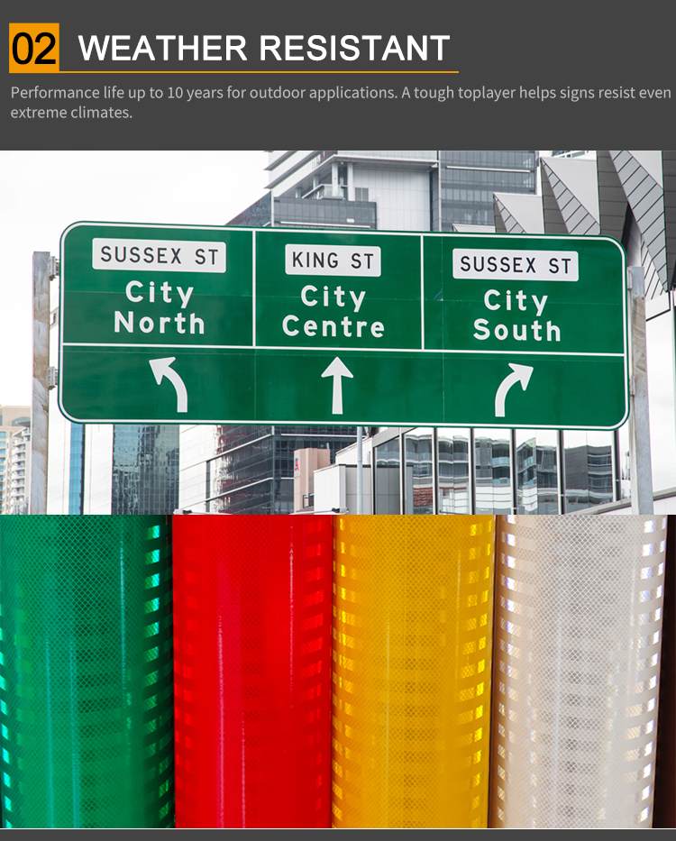 Film réfléchissant prismatique haute intensité à solvant écologique, feuilles réfléchissantes imprimables pour panneaux de signalisation routière