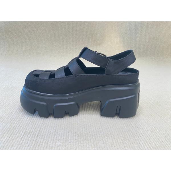 Genuine Leather Womens Black Platform Sandals Heightening