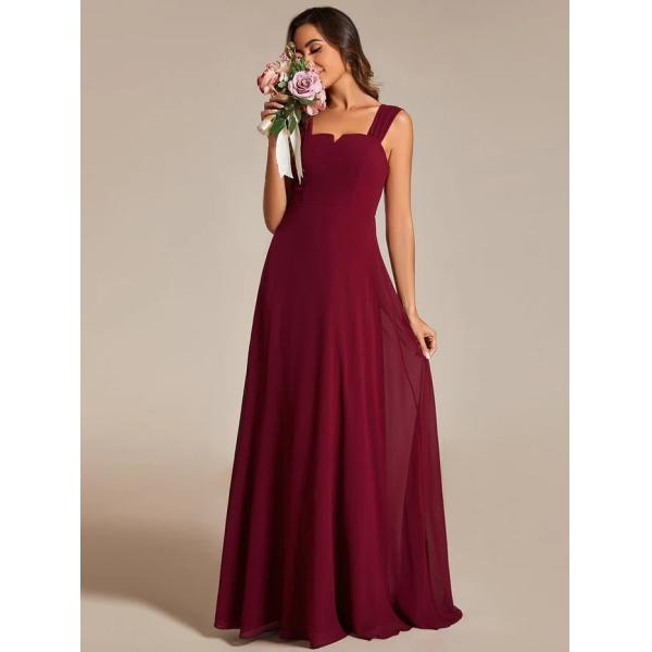 Empire High-waisted Sleeveless Cap Sleeve Square Neck Invisible Zipper Burgundy Chiffon Party Dress