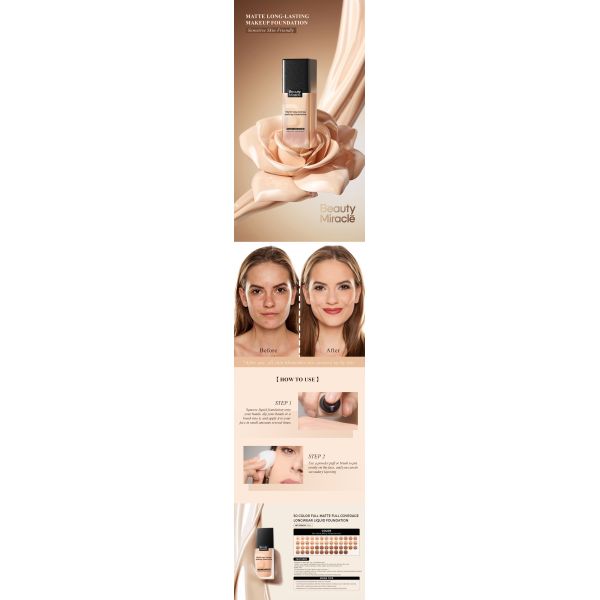 Customized 24H Matte Long-Lasting Makeup Foundation Liquid 50 Colors Oil Control Sweat Proof Concealer Friendly Mask