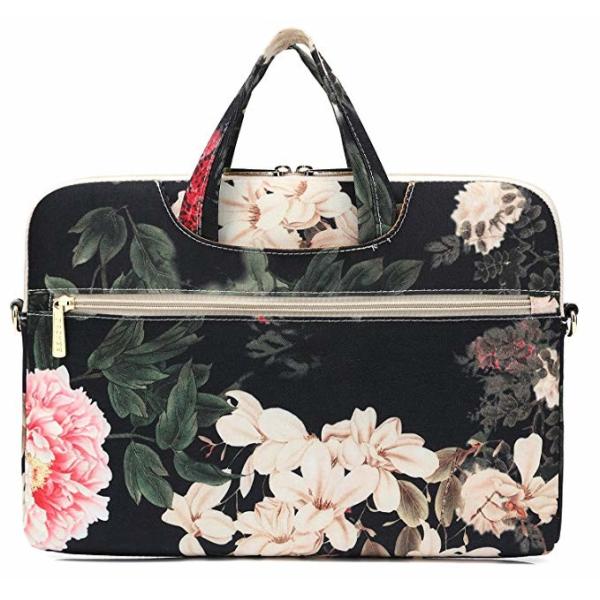 Black Peony Pattern Waterproof Laptop Case , 12 Inch 13 Inch Pc Carry Bag