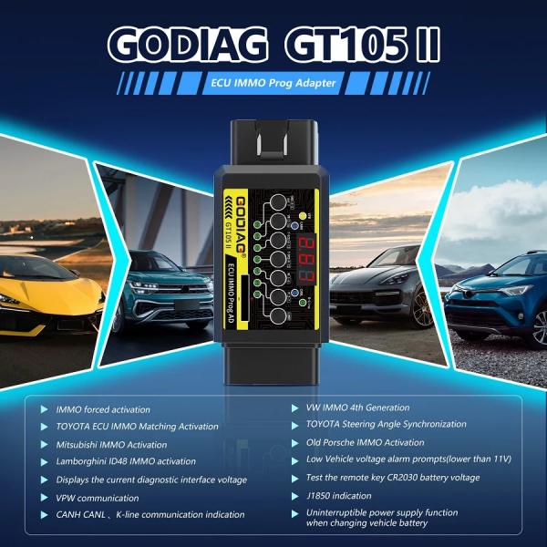 GODIAG GT105 II Boîte de dérivation et de programmation ECU IMMO avec alarme 11V