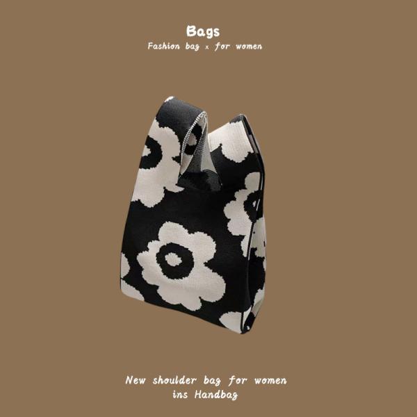 THE NEW INTERNET CELEBRITY HANDBAG KNITTING HAND KNITTING WOOL BUCKET BAG HAND CASUAL TOTE LUNCH BAG