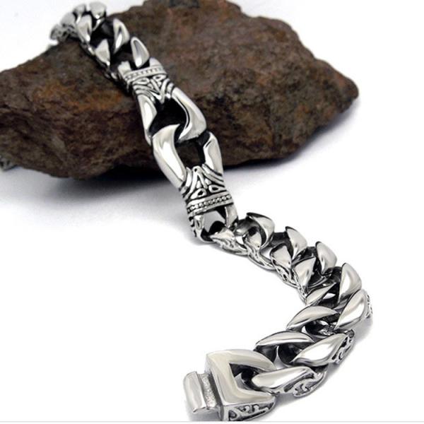 Antique Men's Titanium Stainless Steel  Curb Link Chain Buckle Bracelet 8.5 Inches (JCE204)