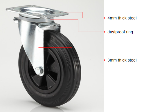 Waste container rubber caster 200mm