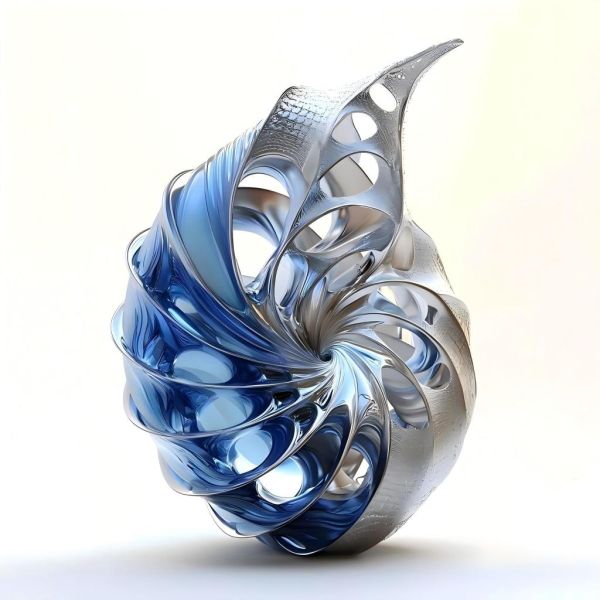 Blue-Silver Gradient Metallic Stainless Steel Sculpture with Polished Mirror Surface and Hollow Design for Modern Art Installations
