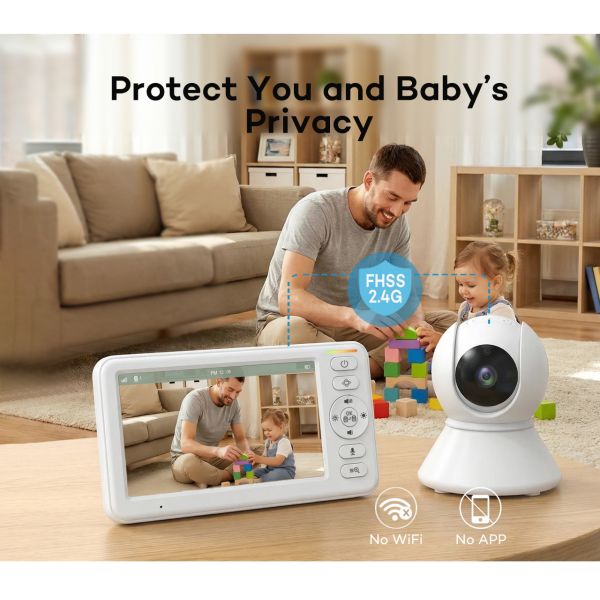 Video Baby Monitor Camera 5.0 Inch Wireless Two-Way Talk Night Vision Digital 5000mAh Battery 360 Degree Baby Monitoring Camera