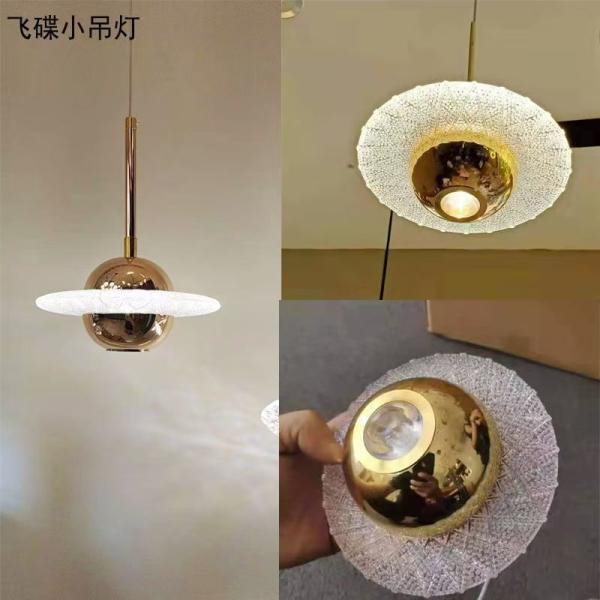 Décoration créative de soucoupe volante, lampe suspendue LED de chevet de chambre à coucher, moderne, dorée, salle à manger, bar, lumière suspendue LED