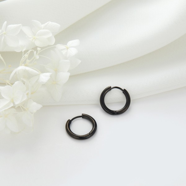 16mm Gun Black Plated Huggie Wholesale Stainless Steel Huggie Hoop Earrings