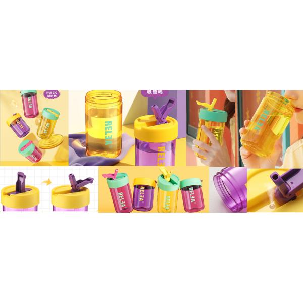 Students Bulk Silicon Plastic Tritan Sports Water Bottle With Straw Nontoxic