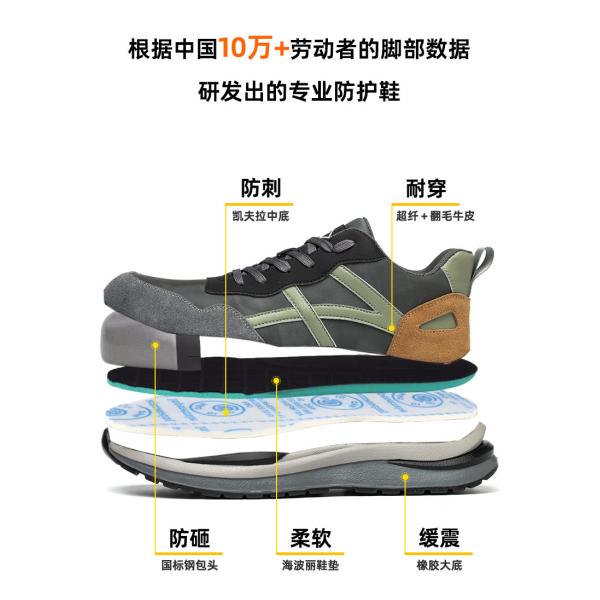 Chaussures de sécurité en daim et microfibre avec semelle en caoutchouc, embout en acier standard et semelle intermédiaire en Kevlar