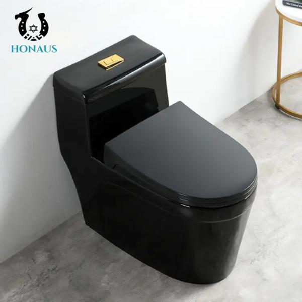 ISO Anti Blocking Black One Piece Toilet Bowl Single Piece Western Commode