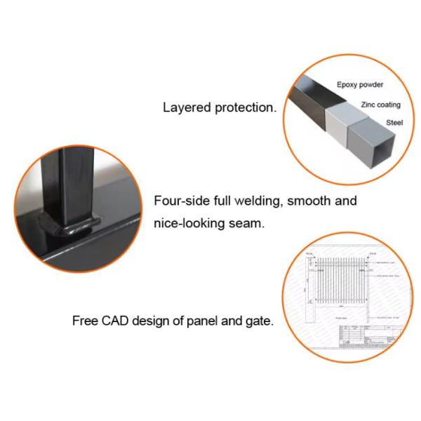 1.8x3M Опорные железные ограждения черные трубчатые металлические ограждения