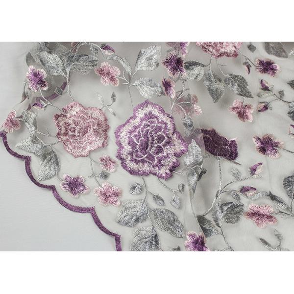 Poliéster coloreado multi de la tela del cordón del bordado en la malla de nylon con diseño floral