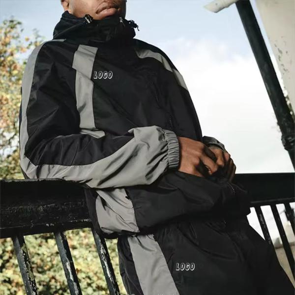 Broderie personnalisée logo polyester imperméable Tracksuit pour hommes patchwork nylon windbreaker veste jogging pantal