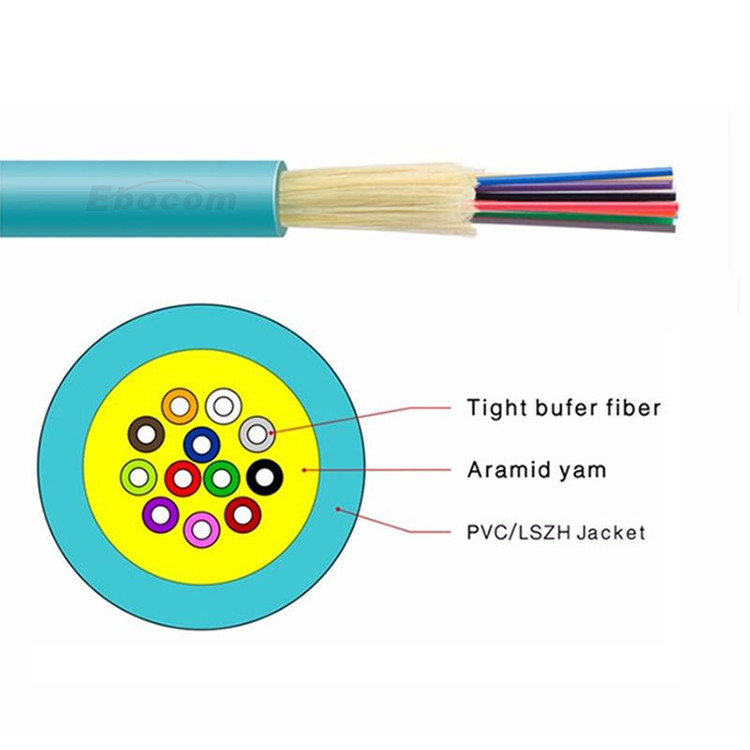 Внутренний кабель оптического волокна gjfjv 90μm Tight Buffer 2 4 12 24 Core SM MM G652D сети