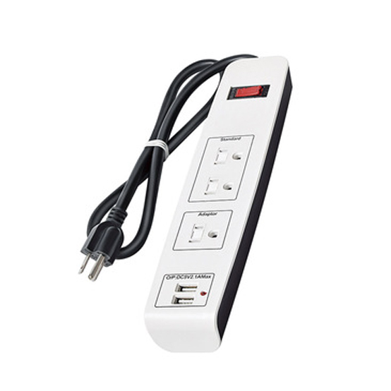 3 outlet Power Strip and Extension Socket With 15A Circuit Breaker Surger Protector 2USB