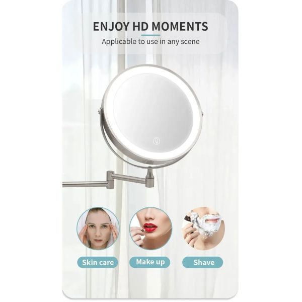 8 Inch Chrome 10x Magnifying Double Side USB Charging Bathroom 3 Color Makeup Mirror lamp(WH-MR-82)