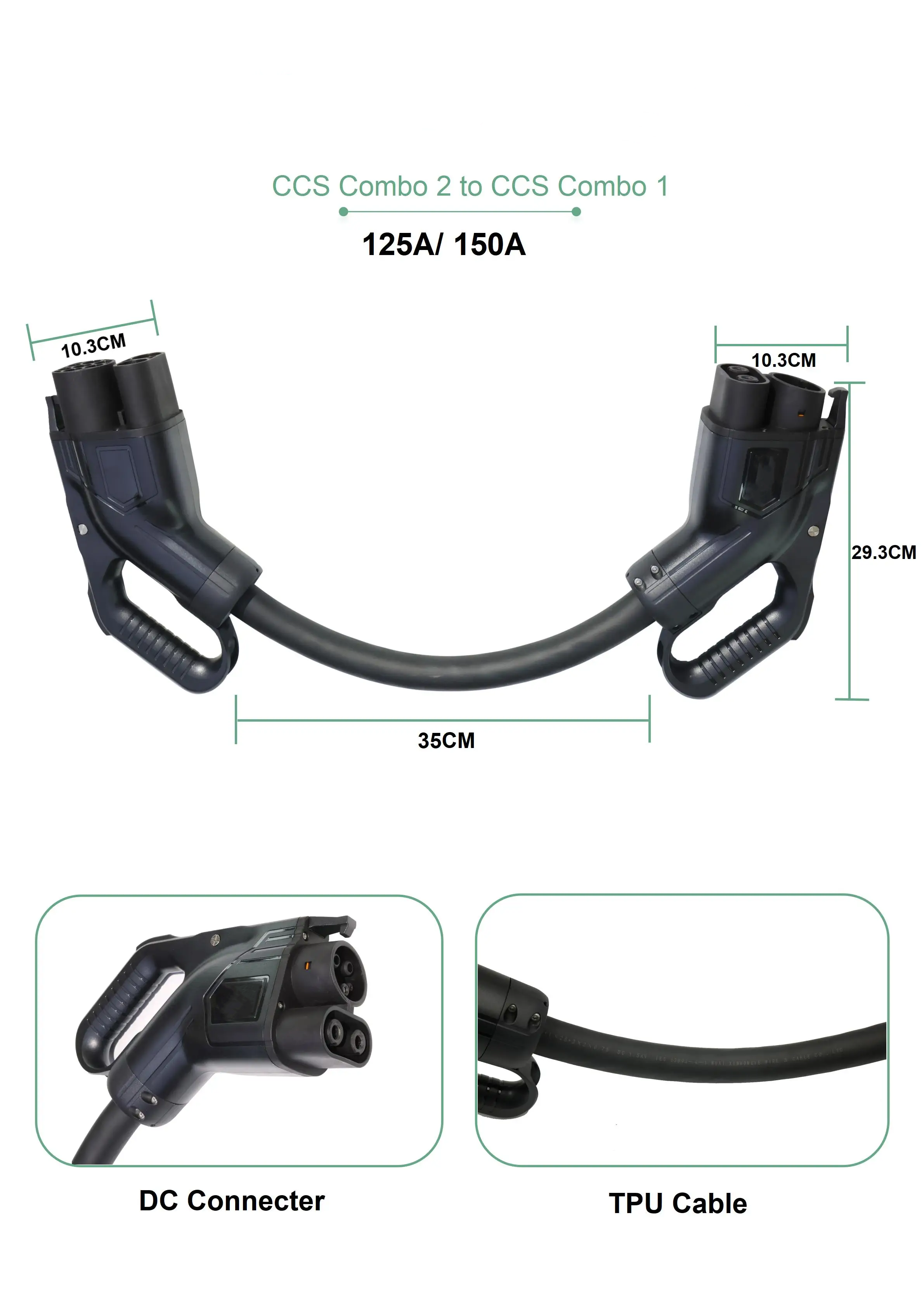 CCS Combo 2 к CCS Combo 1 DC EV адаптер 150A 1000V DC быстрая зарядка CCS2 к CCS1 соединитель с кабелем 0,35M для J1772 C